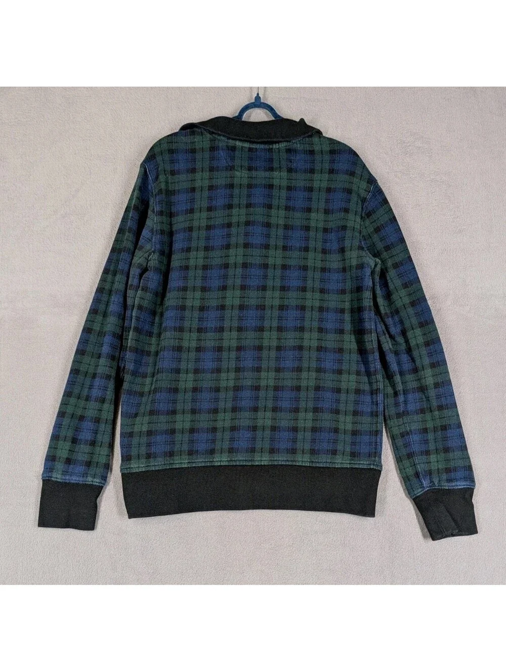 Polo Ralph Lauren Boys M 10 12 Blue Green Plaid Quarter Zip Sweatshirt Pullover
